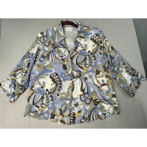 Alfred Dunner Petite 12P Multicolor Floral 3/4 Sleeve Thin Breathable Shirt